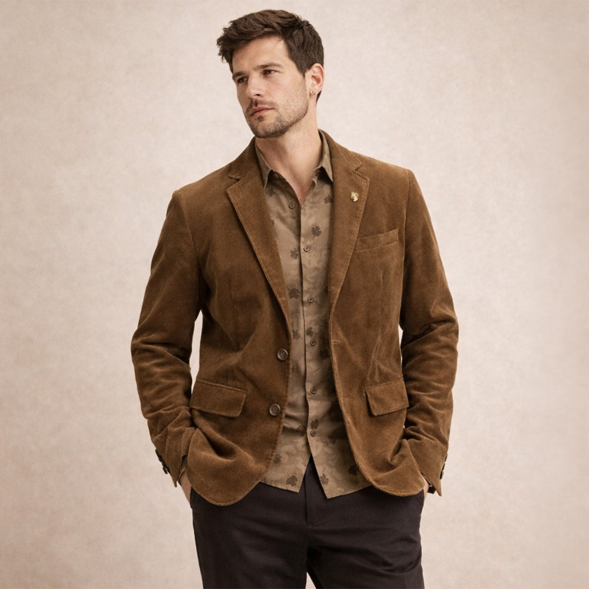 Aitor Ernesto | Blazer de Pana Hombre Americana Cuello Solapa Forro Estampado
