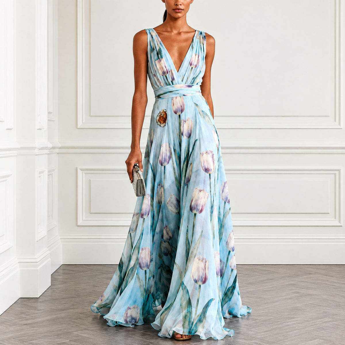 Adela | Vestido Largo Floral con Escote en V — imagen 1