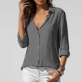 Estela Alba | Camisa Blanca de Manga Larga Mujer Botones Cuello Solapa