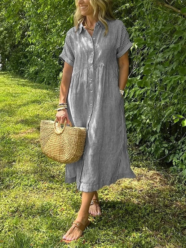 Greta | Vestido Midi Camisero de Rayas Mujer — imagen 11