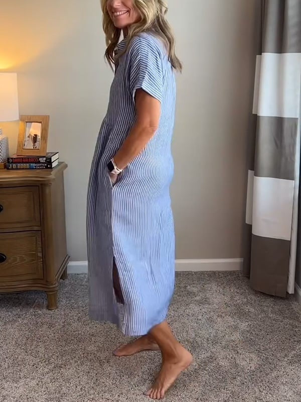Greta | Vestido Midi Camisero de Rayas Mujer — imagen 2