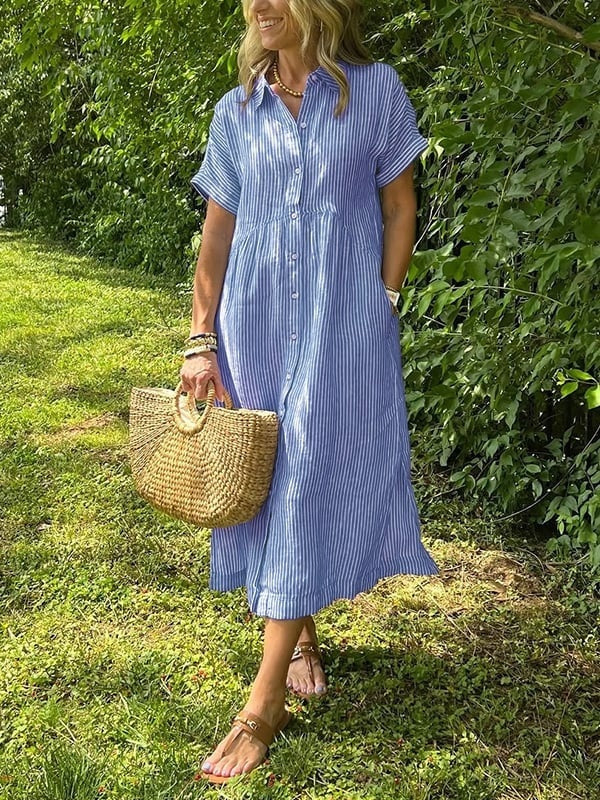 Greta | Vestido Midi Camisero de Rayas Mujer — imagen 1