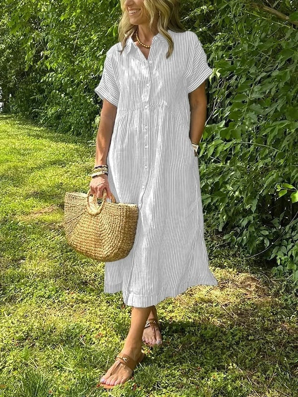 Greta | Vestido Midi Camisero de Rayas Mujer — imagen 3