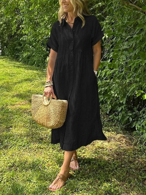 Greta | Vestido Midi Camisero de Rayas Mujer — imagen 4