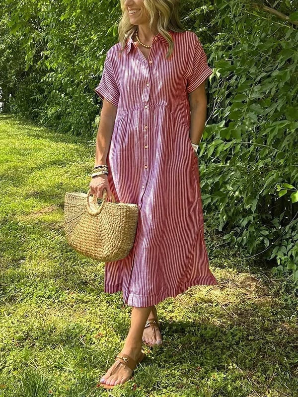 Greta | Vestido Midi Camisero de Rayas Mujer — imagen 5
