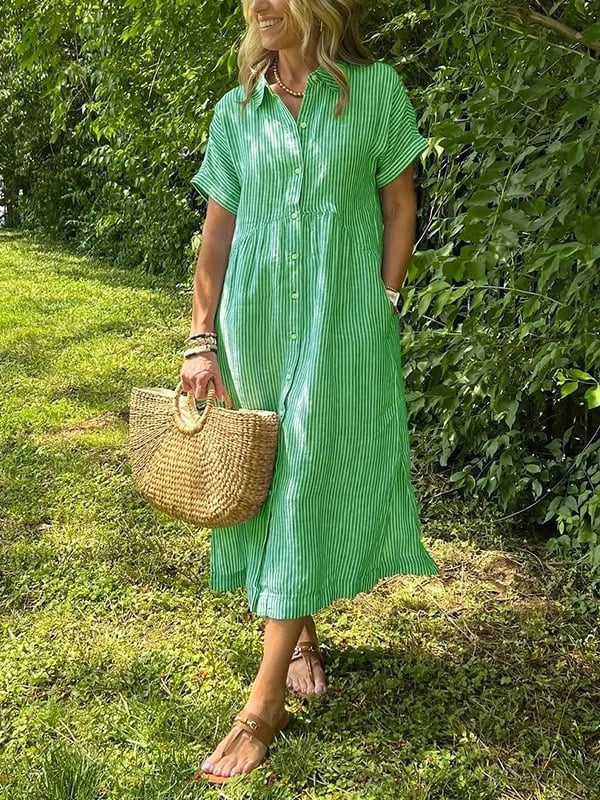 Greta | Vestido Midi Camisero de Rayas Mujer — imagen 6