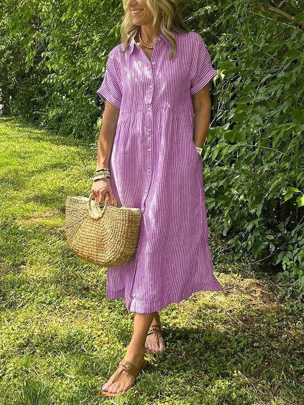 Greta | Vestido Midi Camisero de Rayas Mujer — imagen 7