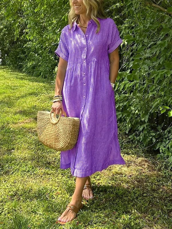 Greta | Vestido Midi Camisero de Rayas Mujer — imagen 8