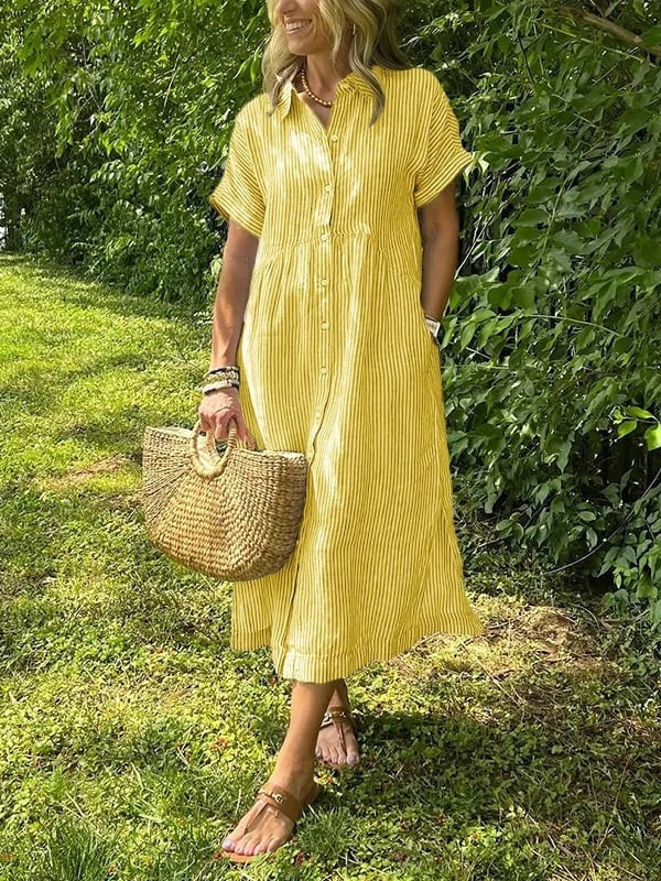 Greta | Vestido Midi Camisero de Rayas Mujer — imagen 9