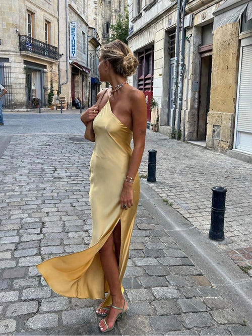 Aitana Alma | Vestido Largo Lencero Mujer Tirante Fino Espalda Abierta