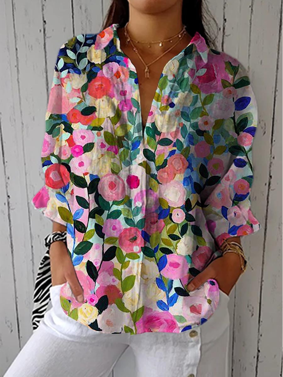 Marina Adriana | Blusa de Otoño Estampada Mujer Escote V