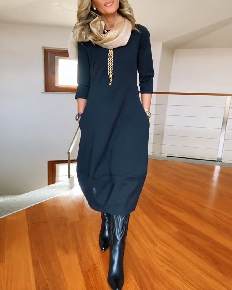 Emma Alba | Vestido Largo Casual Manga Tres Cuartos Mujer Bolsillos