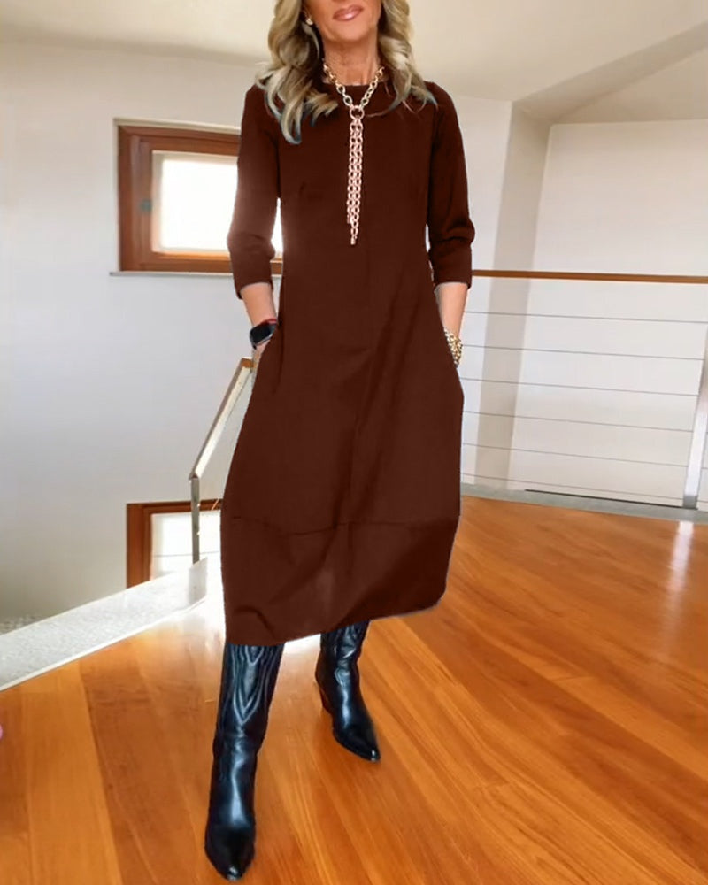 Emma Alba | Vestido Largo Casual Manga Tres Cuartos Mujer Bolsillos