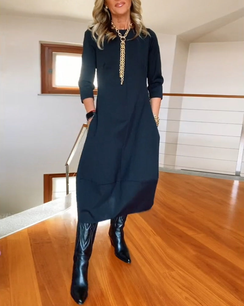Emma Alba | Vestido Largo Casual Manga Tres Cuartos Mujer Bolsillos
