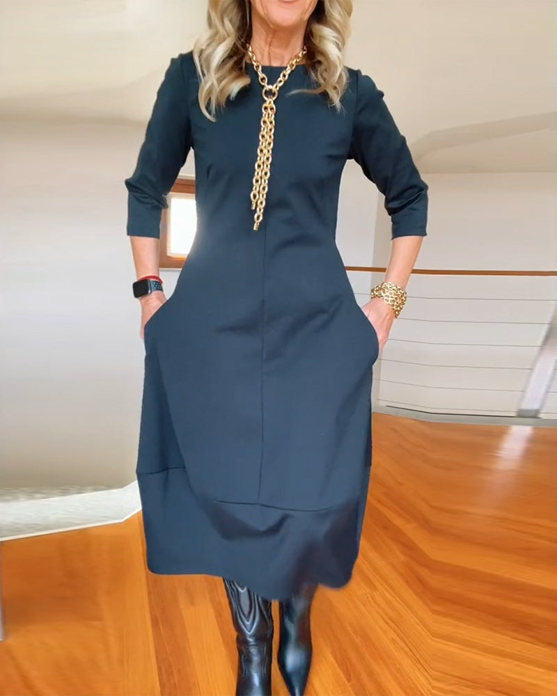 Emma Alba | Vestido Largo Casual Manga Tres Cuartos Mujer Bolsillos
