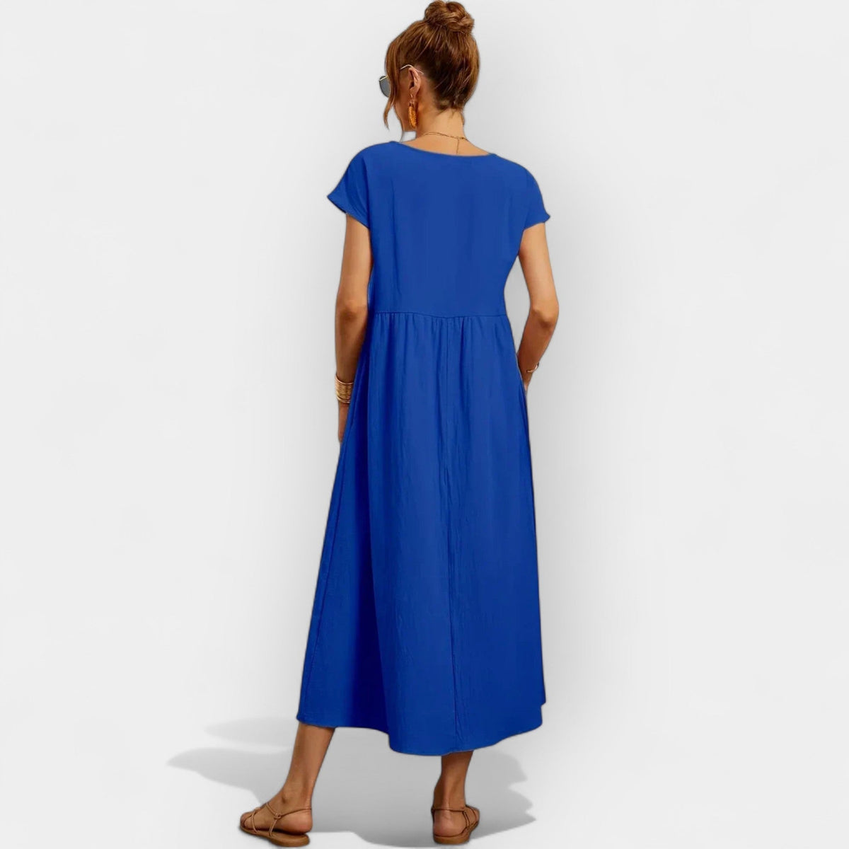 Lola Adriana | Vestido Midi Casual con Bolsillos Mujer Manga Corta