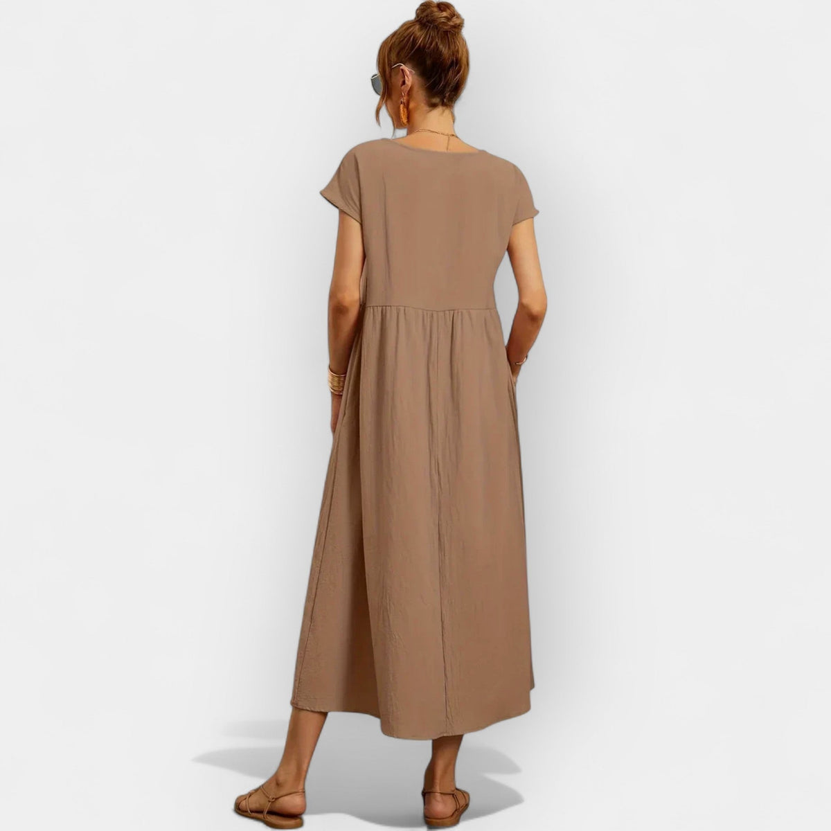 Lola Adriana | Vestido Midi Casual con Bolsillos Mujer Manga Corta