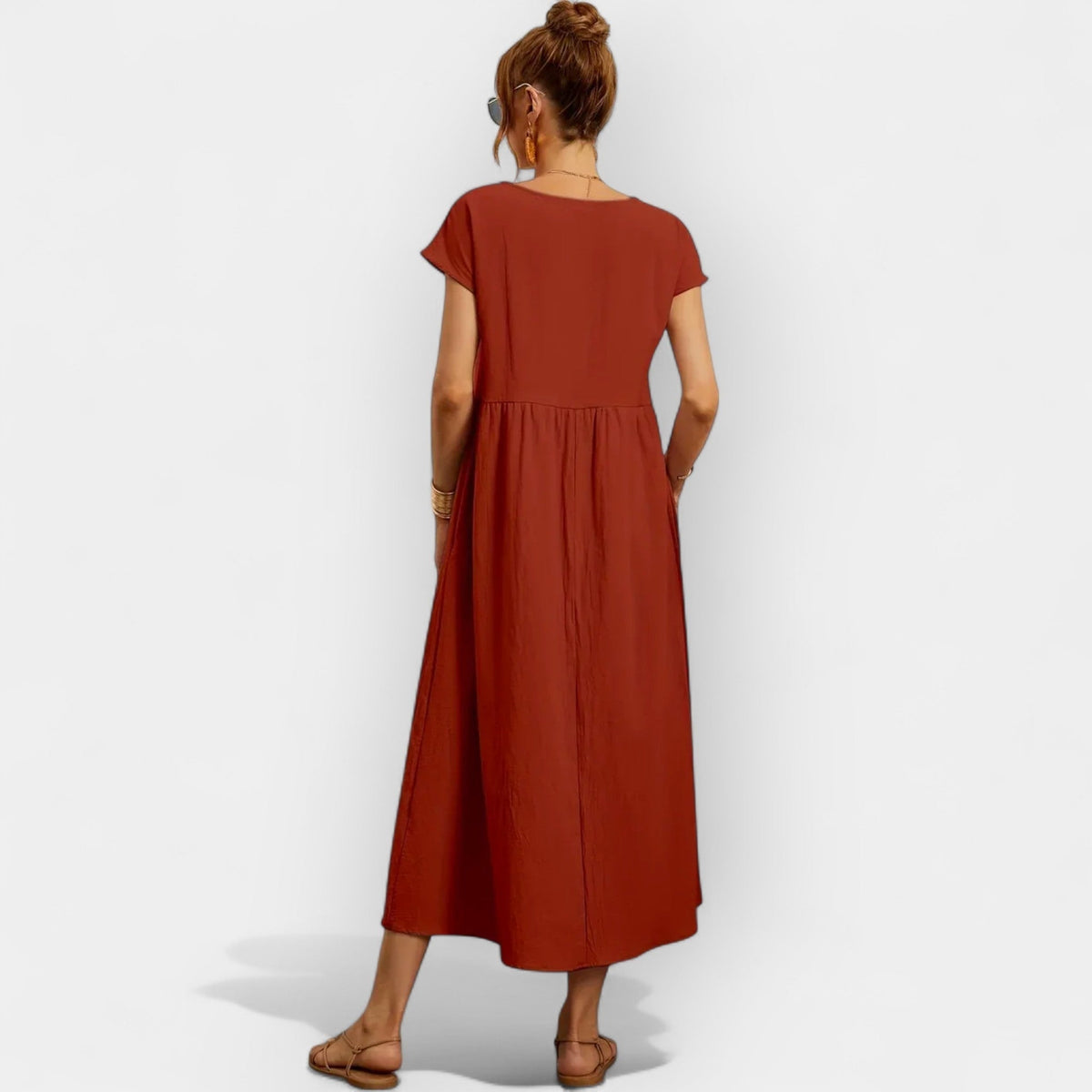 Lola Adriana | Vestido Midi Casual con Bolsillos Mujer Manga Corta