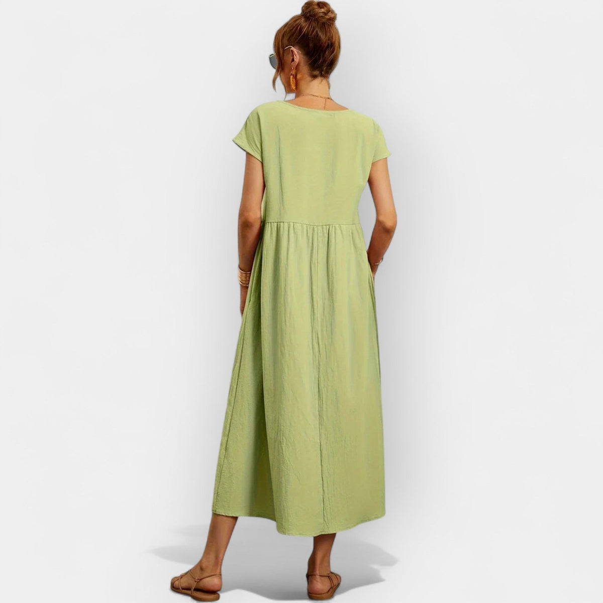 Lola Adriana | Vestido Midi Casual con Bolsillos Mujer Manga Corta
