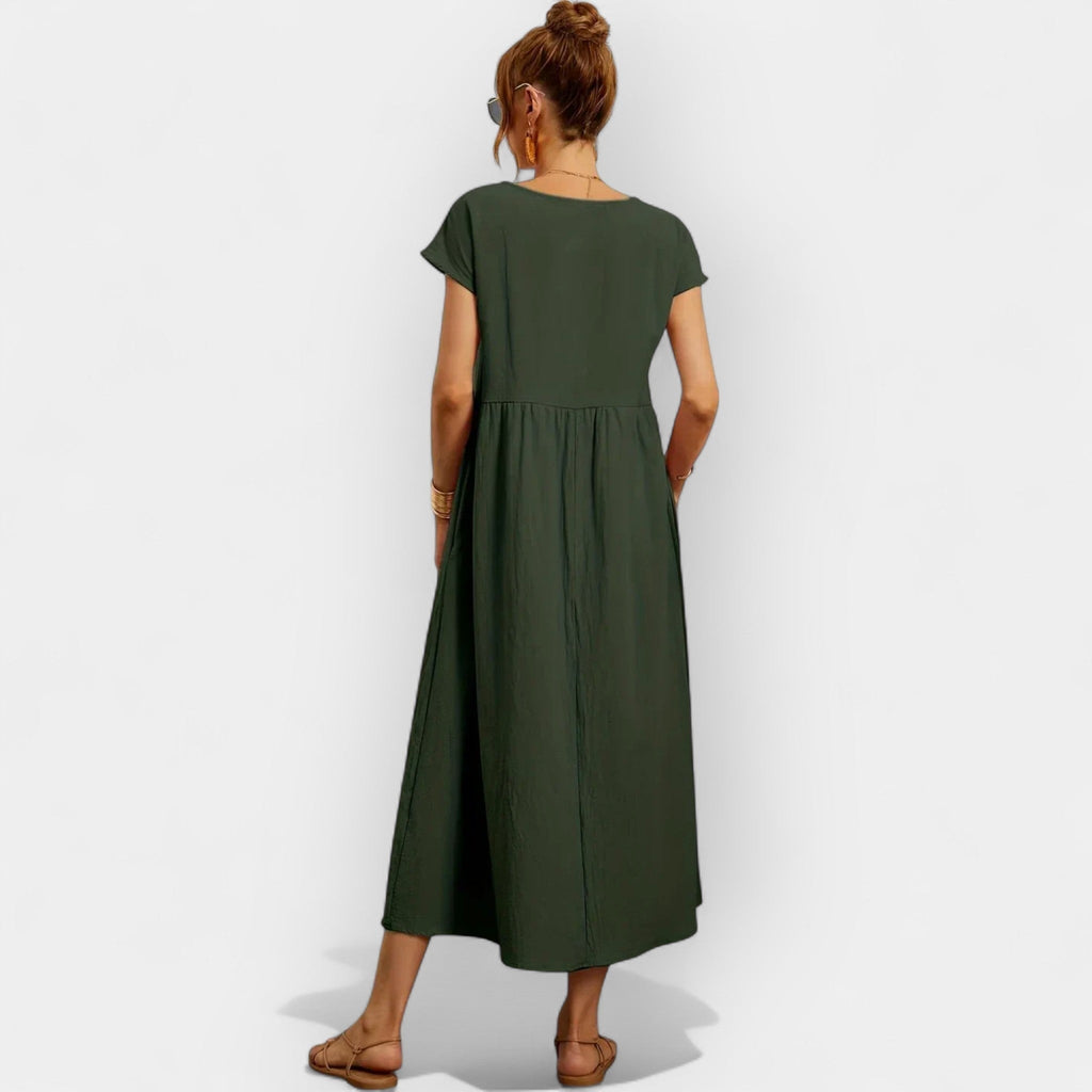 Lola Adriana | Vestido Midi Casual con Bolsillos Mujer Manga Corta