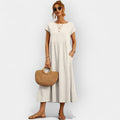Lola Adriana | Vestido Midi Casual con Bolsillos Mujer Manga Corta