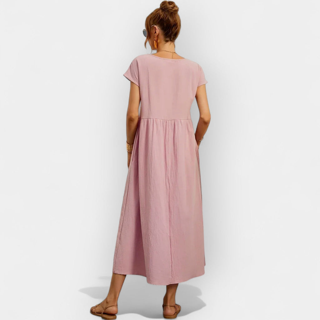 Lola Adriana | Vestido Midi Casual con Bolsillos Mujer Manga Corta