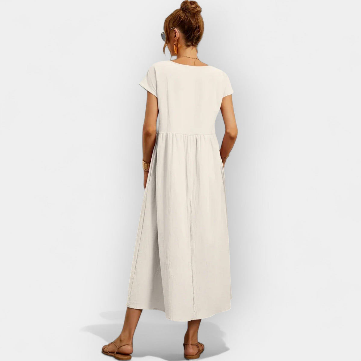 Lola Adriana | Vestido Midi Casual con Bolsillos Mujer Manga Corta