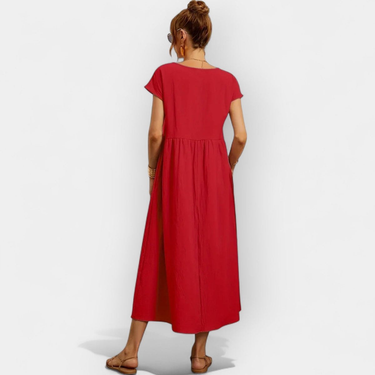 Lola Adriana | Vestido Midi Casual con Bolsillos Mujer Manga Corta