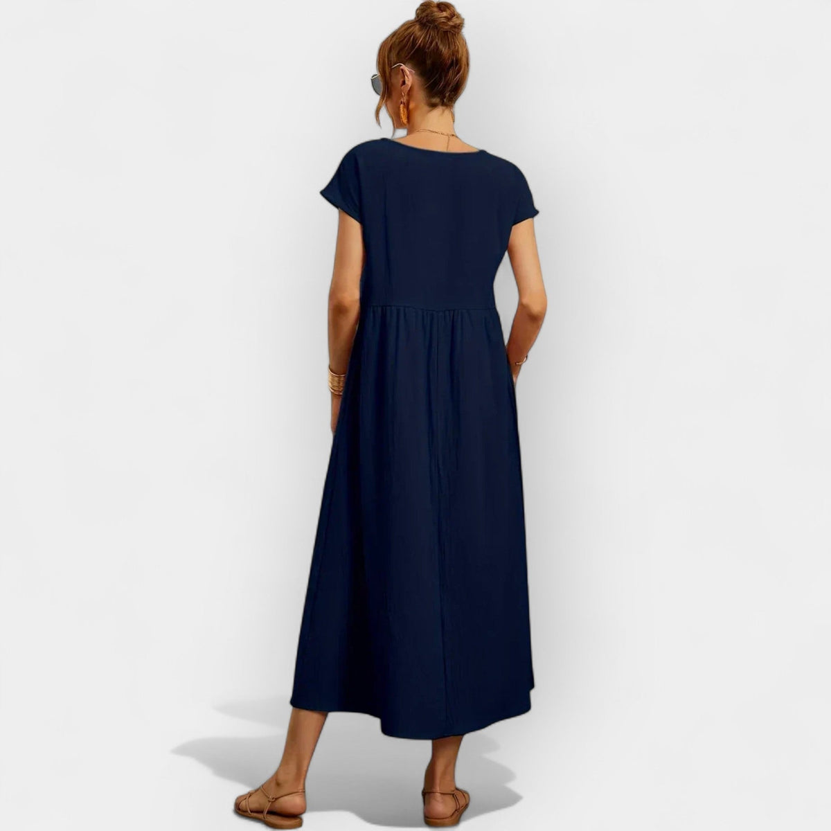Lola Adriana | Vestido Midi Casual con Bolsillos Mujer Manga Corta