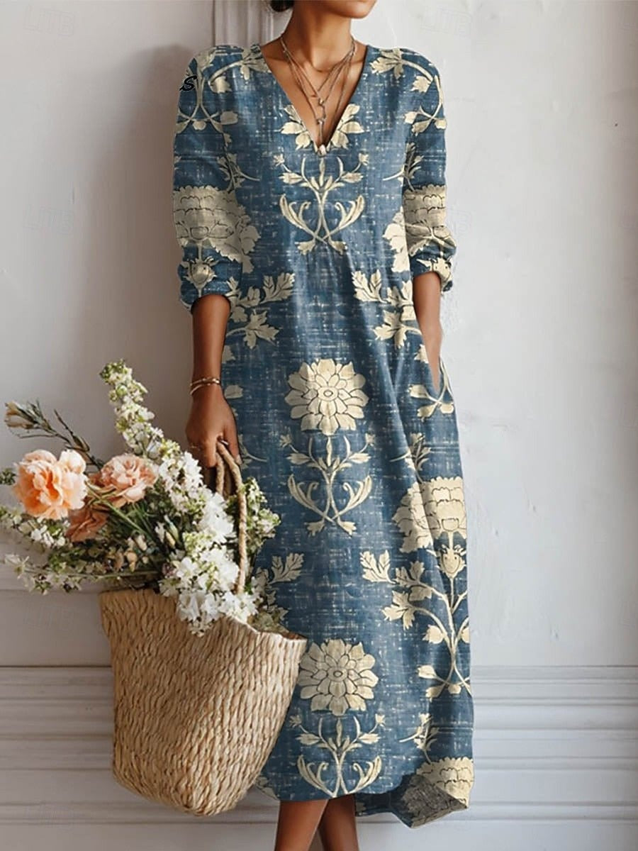 Salma | Vestido Midi Boho de Lino Estampado — imagen 1