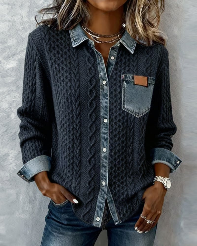 Alejandra Alba | Blusa de Punto con Detalle Denim Mujer Manga Larga Trenzas