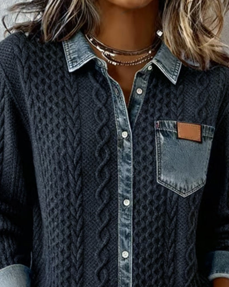 Alejandra Alba | Blusa de Punto con Detalle Denim Mujer Manga Larga Trenzas