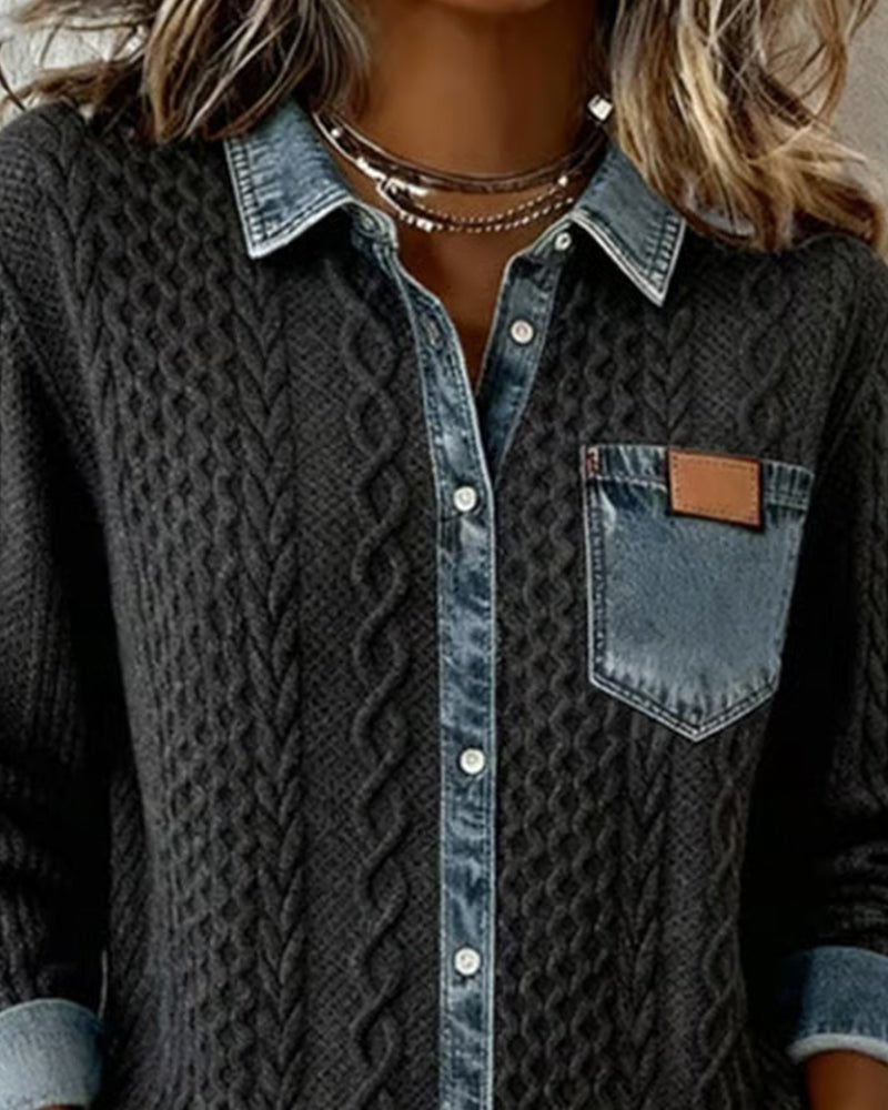 Alejandra Alba | Blusa de Punto con Detalle Denim Mujer Manga Larga Trenzas