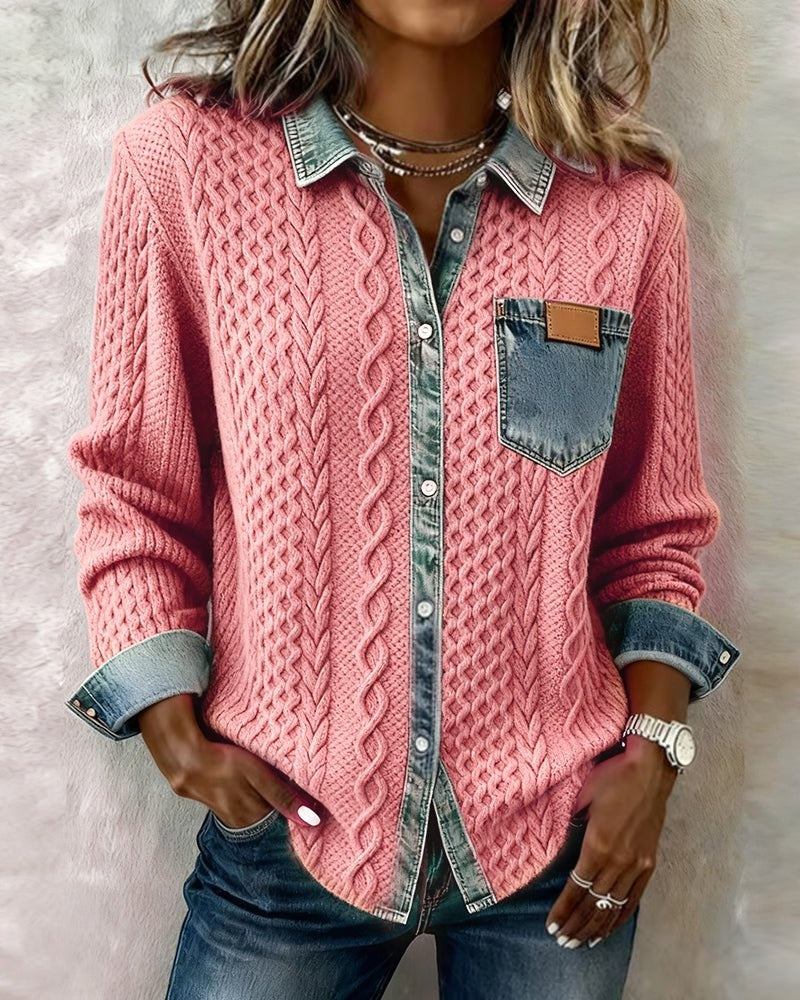 Alejandra Alba | Blusa de Punto con Detalle Denim Mujer Manga Larga Trenzas