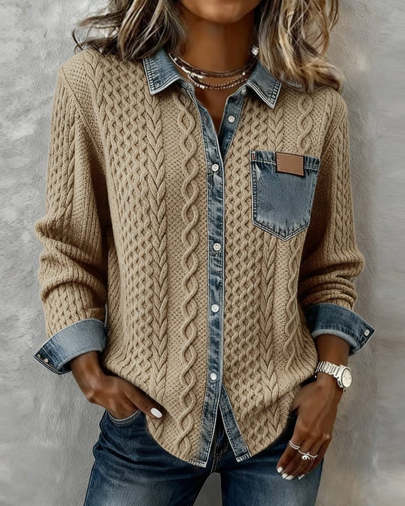 Alejandra Alba | Blusa de Punto con Detalle Denim Mujer Manga Larga Trenzas