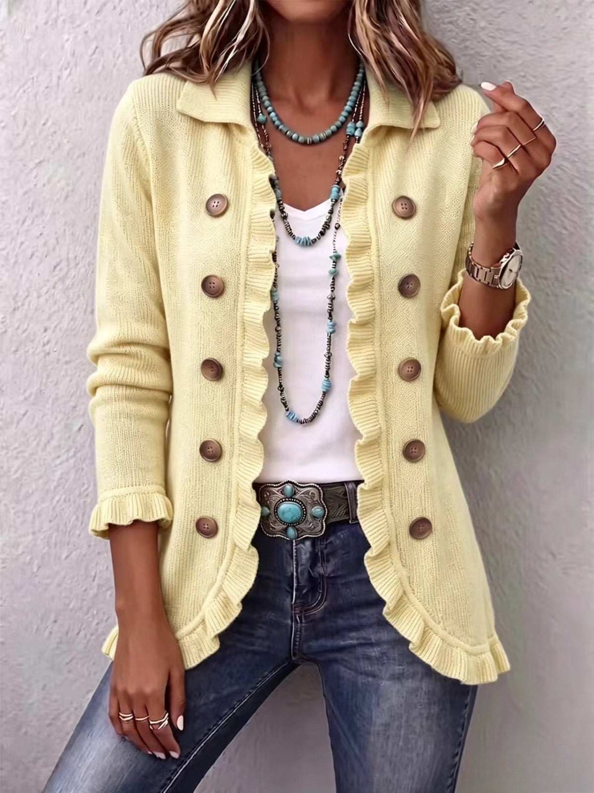 Nuria | Chaqueta de Volantes de Punto Crema — imagen 1