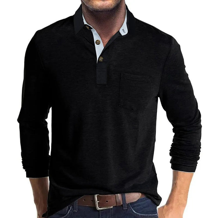 Iván Aitor | Polo de Manga Larga Hombre Cuello Solapa Bolsillo
