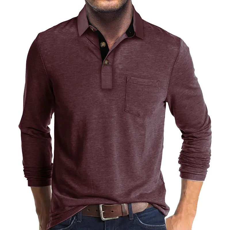 Iván Aitor | Polo de Manga Larga Hombre Cuello Solapa Bolsillo