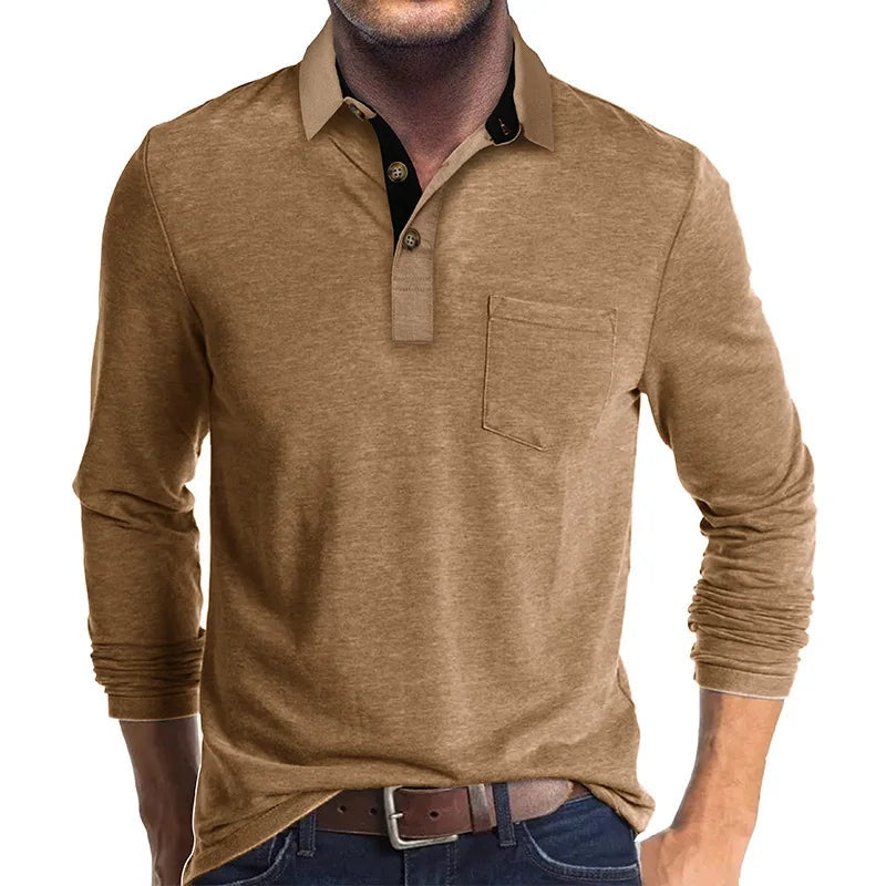 Iván Aitor | Polo de Manga Larga Hombre Cuello Solapa Bolsillo