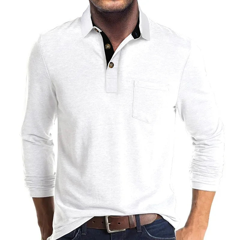 Iván Aitor | Polo de Manga Larga Hombre Cuello Solapa Bolsillo