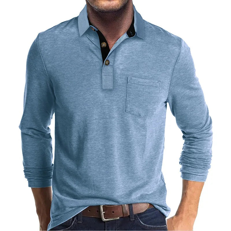 Iván Aitor | Polo de Manga Larga Hombre Cuello Solapa Bolsillo