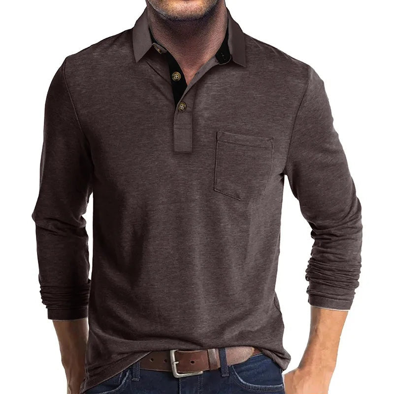 Iván Aitor | Polo de Manga Larga Hombre Cuello Solapa Bolsillo