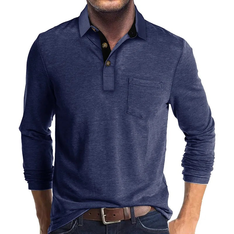Iván Aitor | Polo de Manga Larga Hombre Cuello Solapa Bolsillo