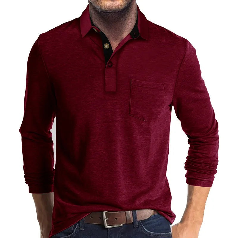 Iván Aitor | Polo de Manga Larga Hombre Cuello Solapa Bolsillo