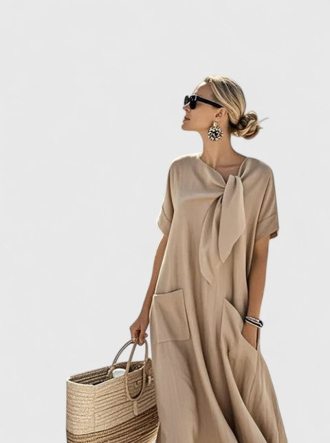 Azahara | Vestido Largo Suelto con Lazo al Cuello Mujer — imagen 2