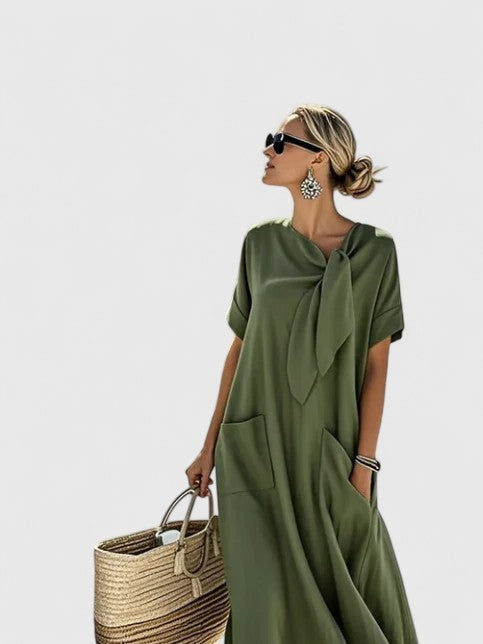 Azahara | Vestido Largo Suelto con Lazo al Cuello Mujer — imagen 4