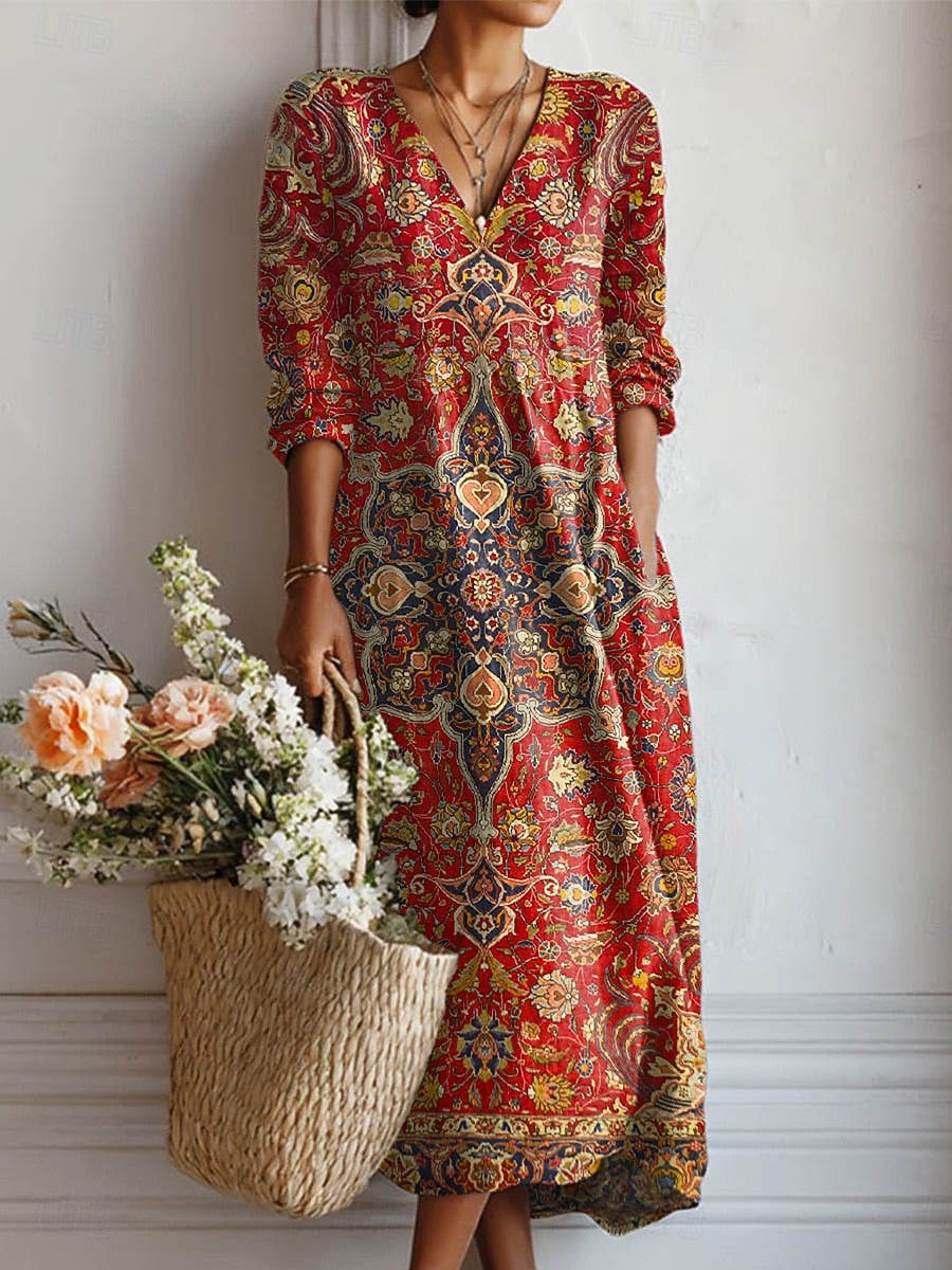 Salma | Vestido Midi Boho de Lino Estampado — imagen 18