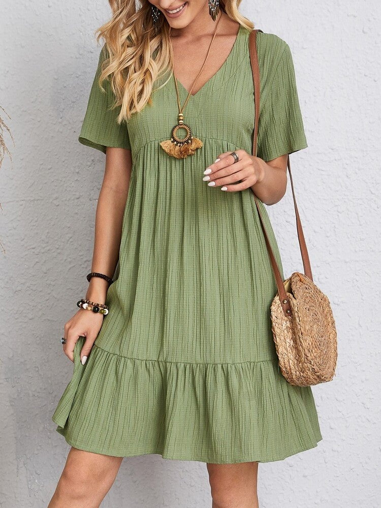 Amapola | Vestido Corto con Volantes Mujer Escote V Manga Corta — imagen 4