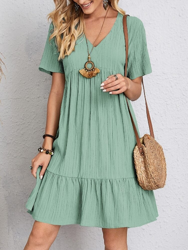 Amapola | Vestido Corto con Volantes Mujer Escote V Manga Corta — imagen 5