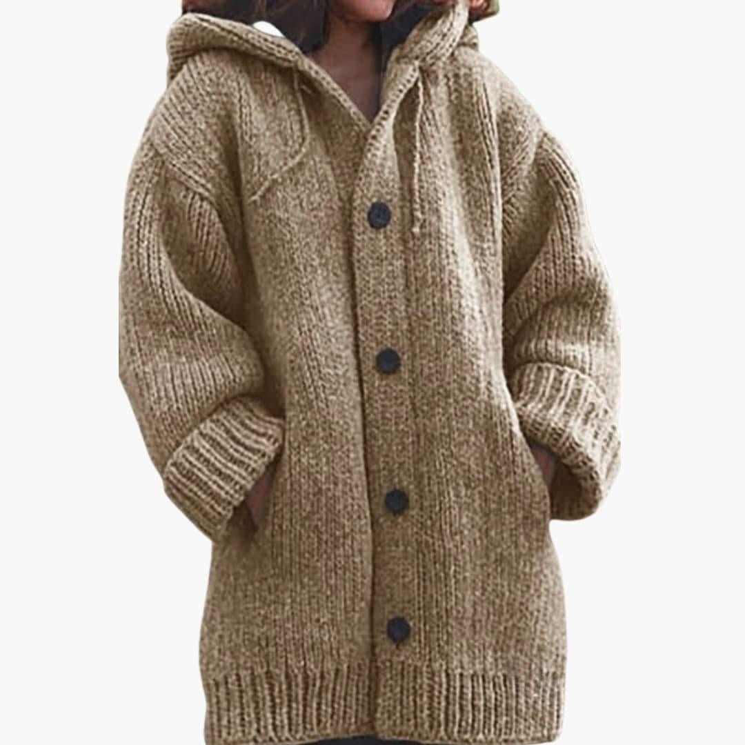 Adriana Carla | Cárdigan de Punto con Capucha Mujer Oversize Botones